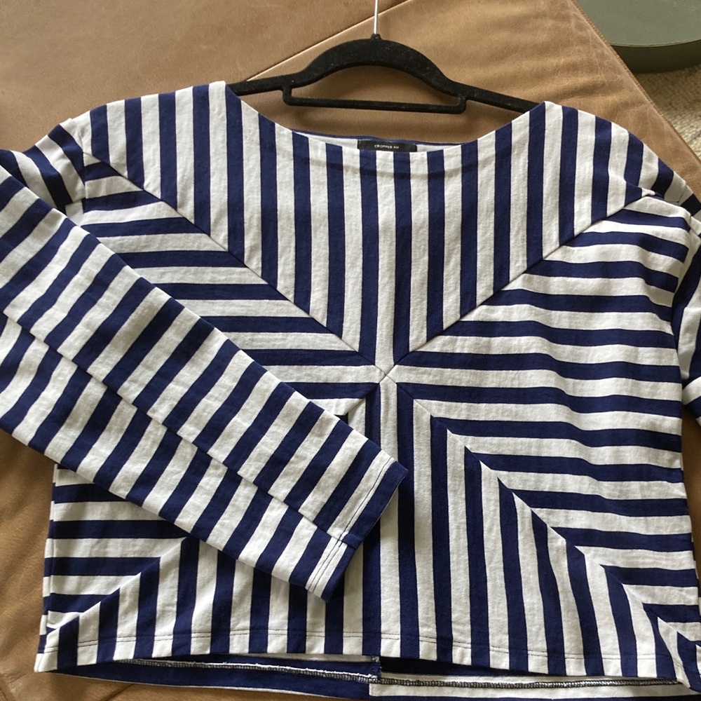 J. Crew Navy and White Striped Cropped Top Christoper John Rogers collab